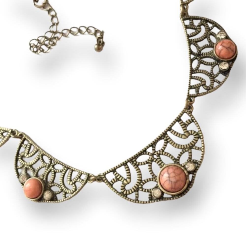 Bronze tone half medallion collar necklace